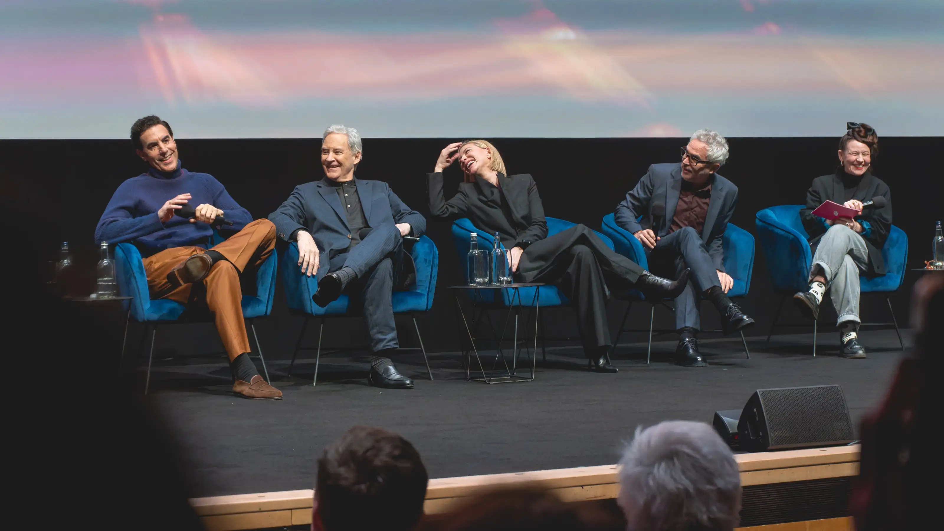 Sacha Baron Cohen on stage at a Disclaimer panel, BFI London Film Festival, October 2024.